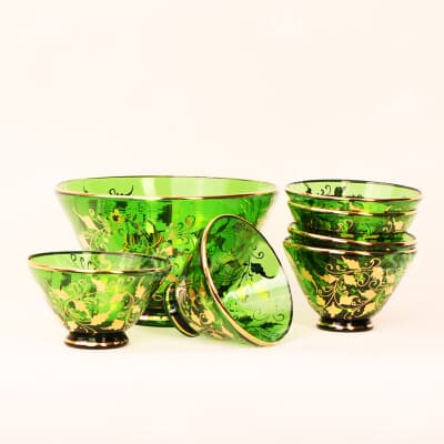آجیل خوری مینای شیشه‏ سایز ‏13‏cm‏ رنگ ‏سبز‏ طرح ‏برگ طلایی‏ 